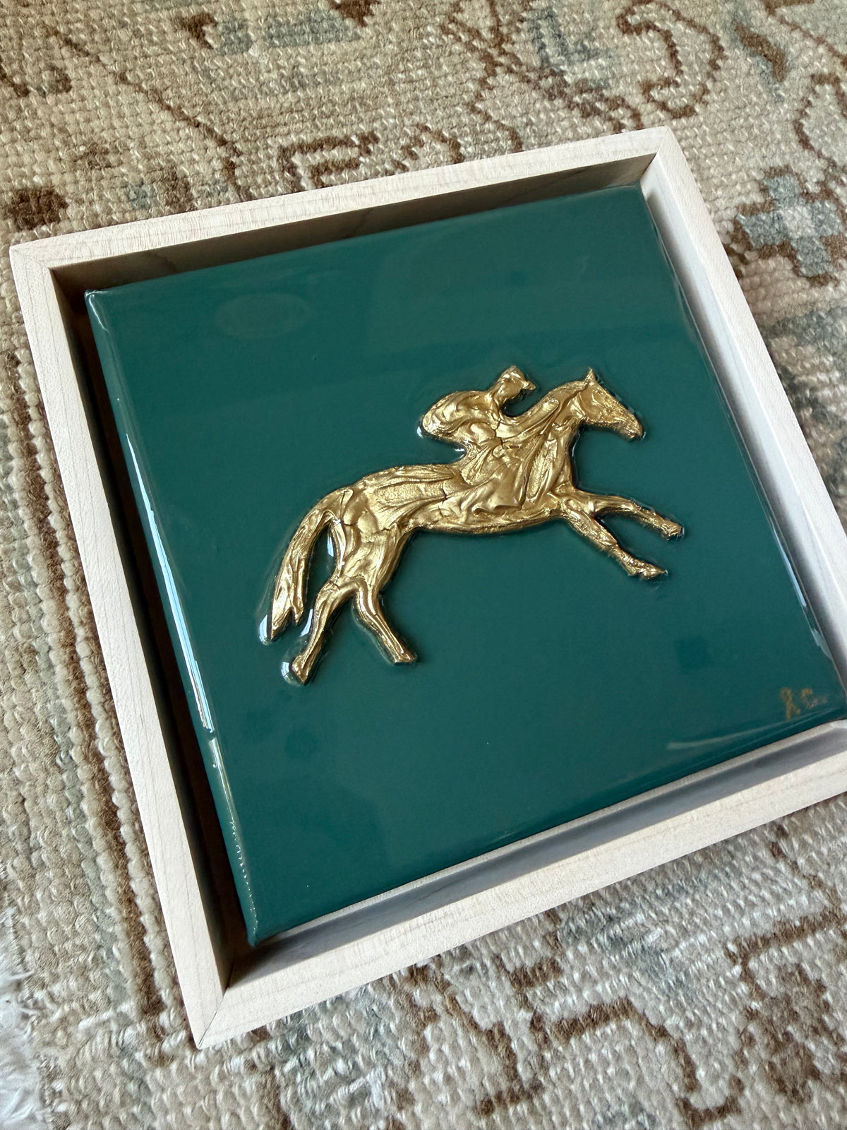 Textured Jockey and Horse 6x6 (framed)