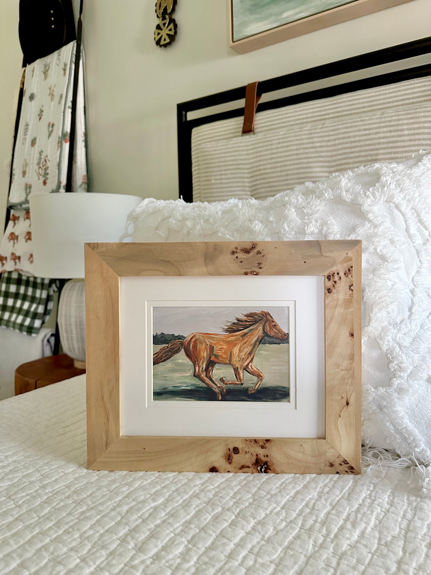 “Be Strong and Courageous” Horse (Burl wood frame)