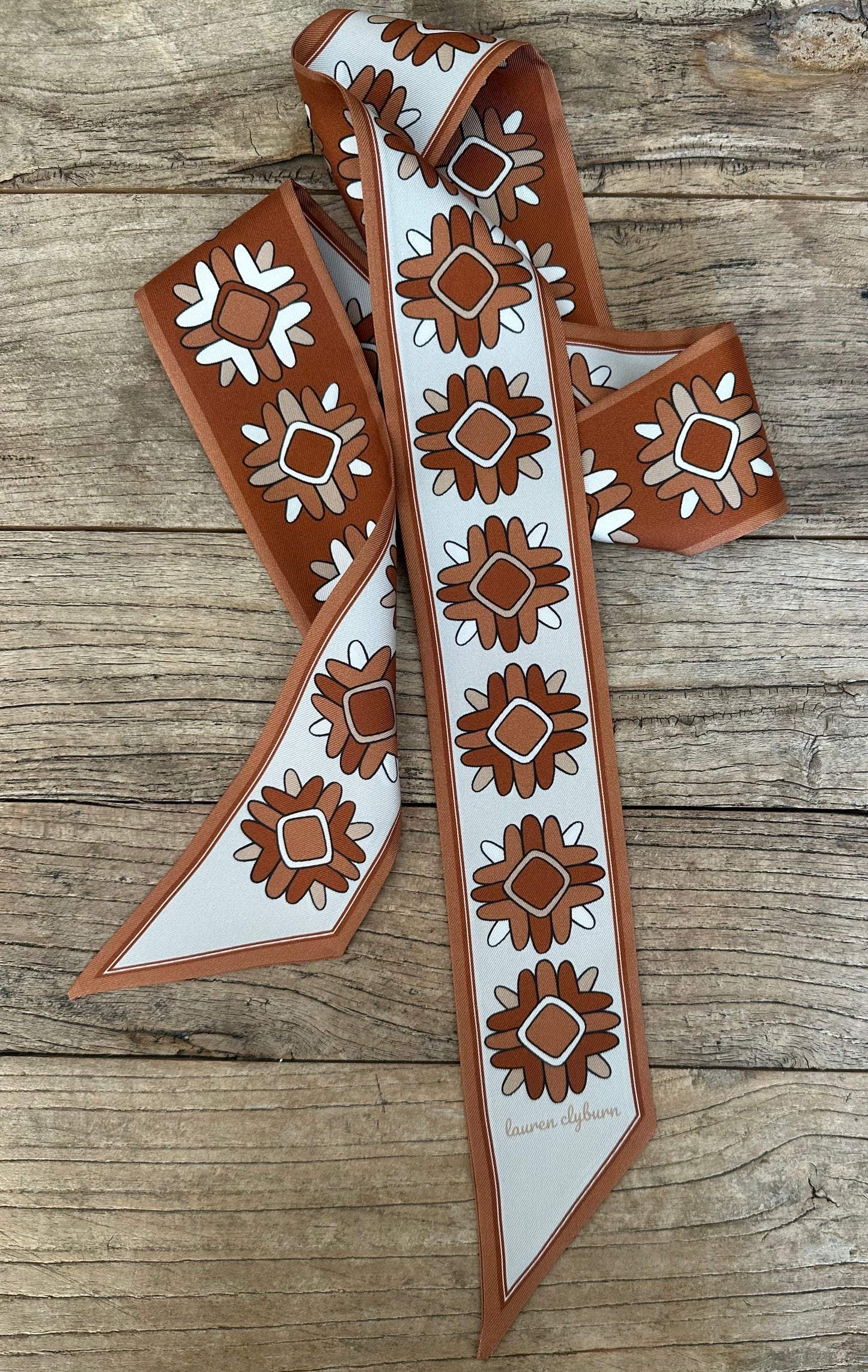 Round Top Wildflowers Twilly Scarf (Burnt Orange)