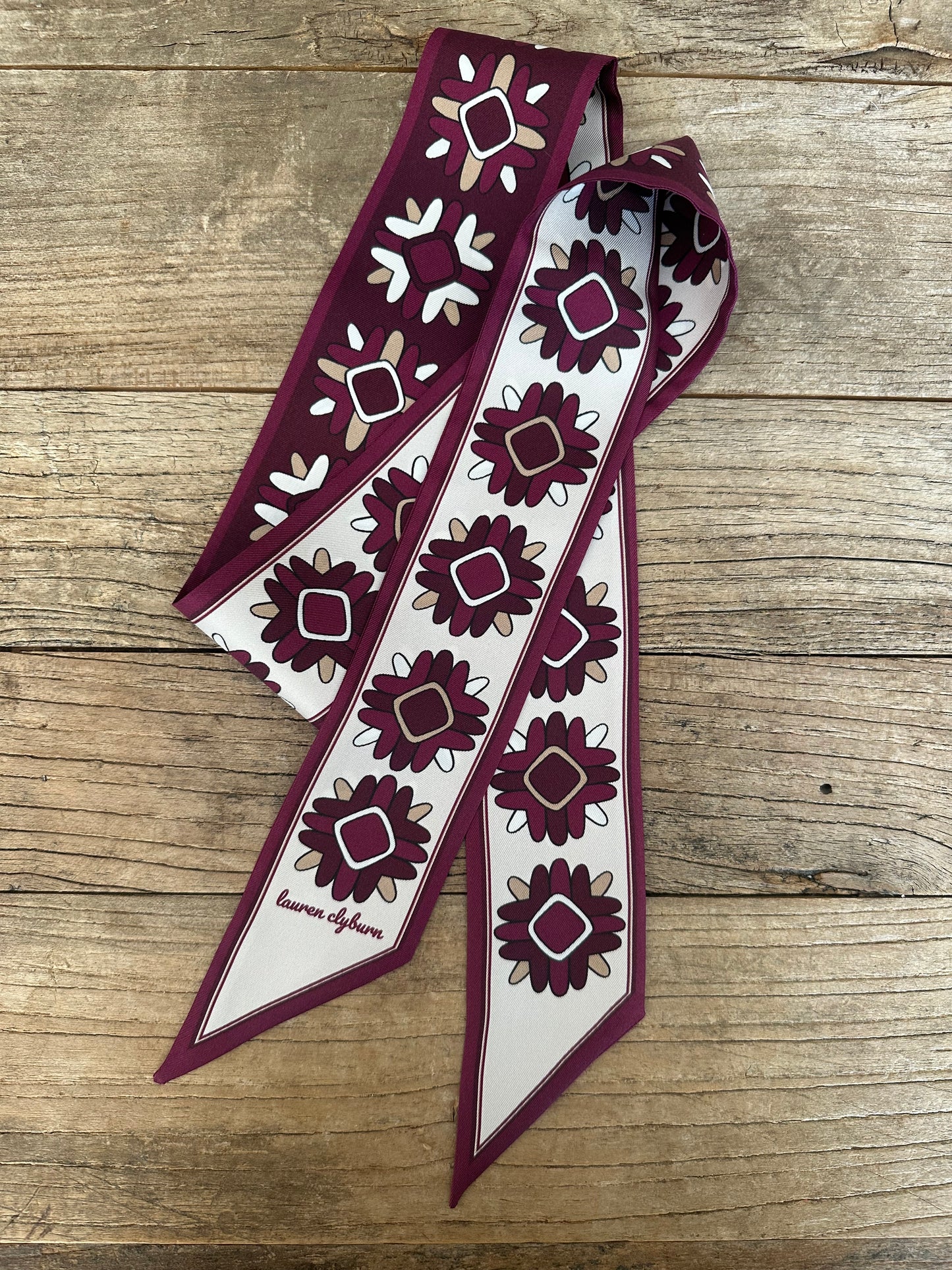 Round Top Wildflowers Twilly Scarf (Maroon)