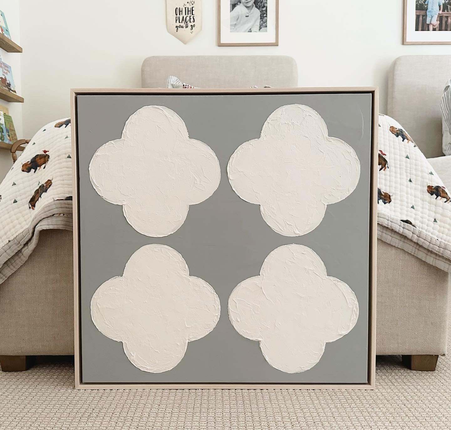 The Lucky Ones: 4 Clovers in Blue 24"x24" (framed)