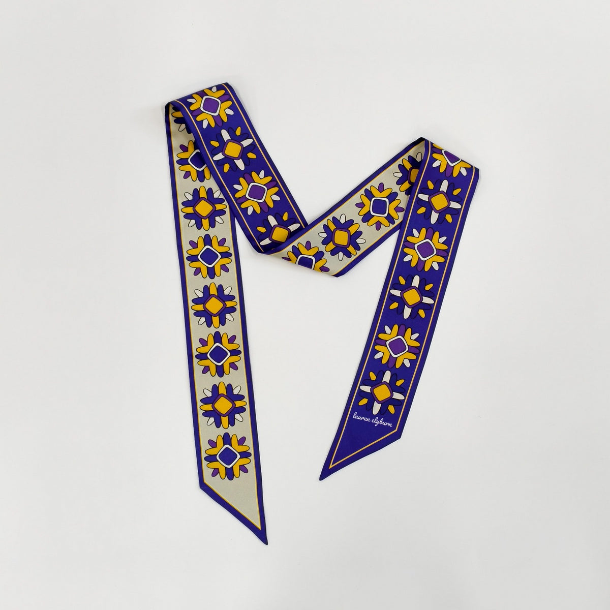Round Top Wildflowers Twilly Scarf (Purple and Yellow)