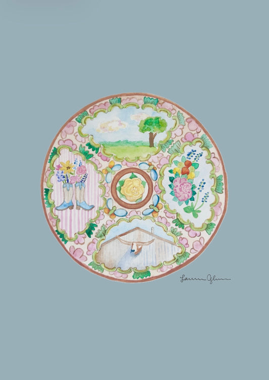 “Round Top Rose Medallion Plate” signed print 5x7
