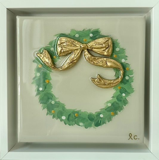 Christmas Textured Bow Wreath 6x6 greige (framed)