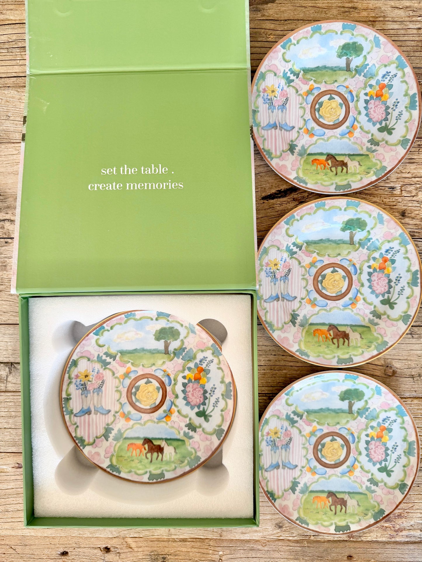“Dinner in the Hayfield Rose Medallion” Plate (Set of 4)