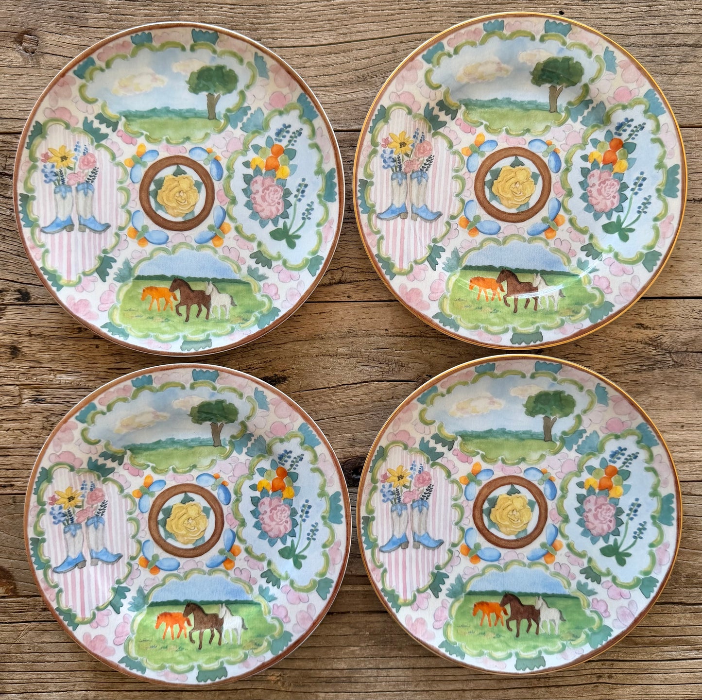 “Dinner in the Hayfield Rose Medallion” Plate (Set of 4)
