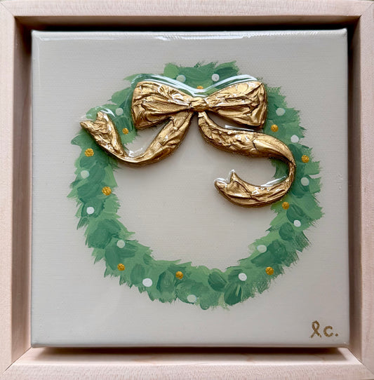 Christmas Textured Bow Wreath 6x6 greige (framed)