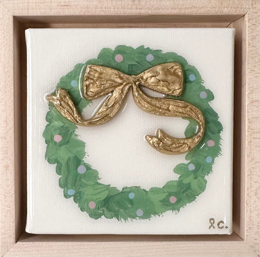 Christmas Textured Bow Wreath 4x4 white (framed)