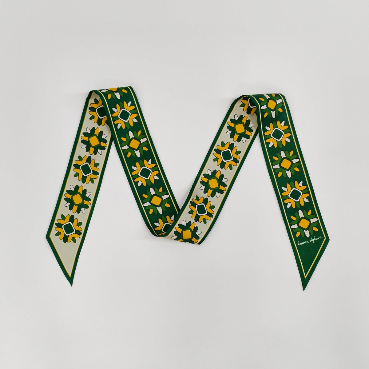 Round Top Wildflowers Twilly Scarf (Green and Yellow)