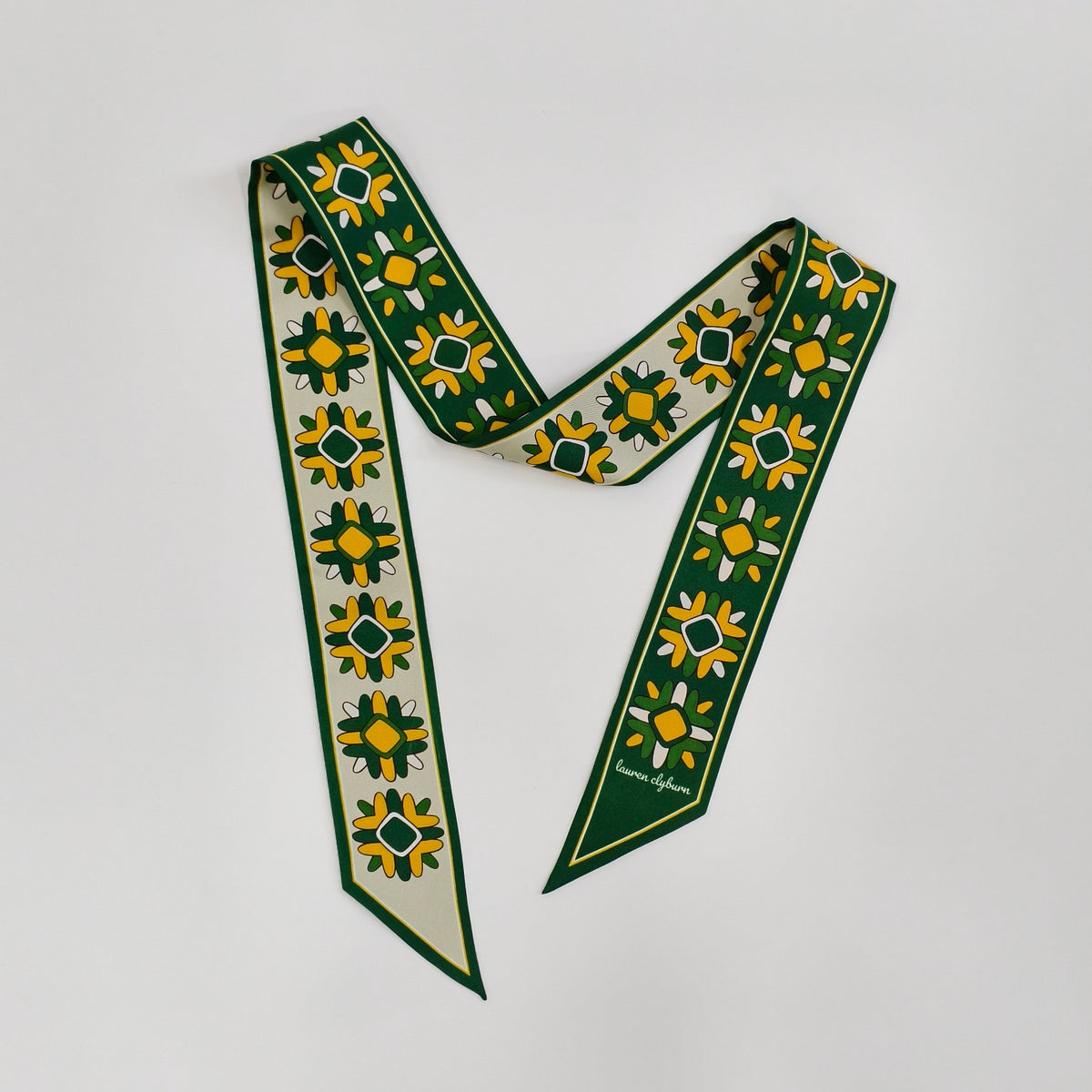 Round Top Wildflowers Twilly Scarf (Green and Yellow)