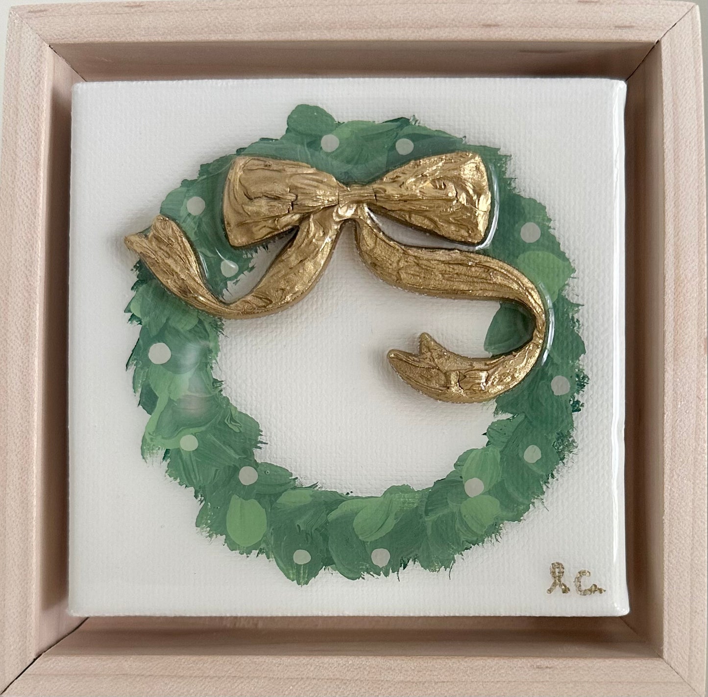 Christmas Textured Bow Wreath 4x4 white (framed)