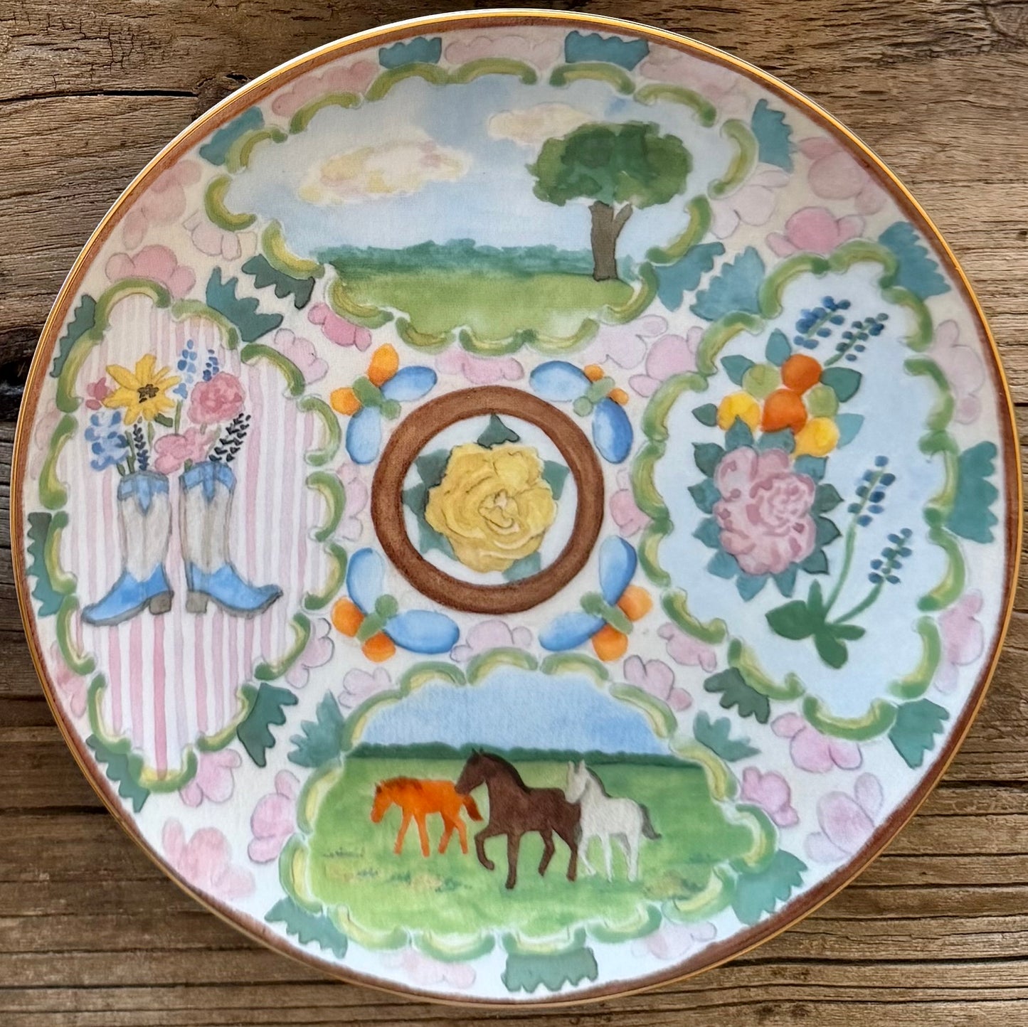 “Dinner in the Hayfield Rose Medallion” Plate