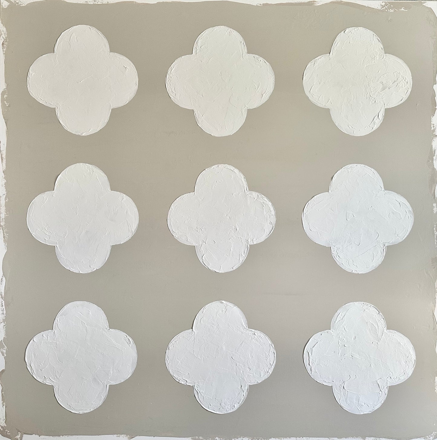 The Lucky Ones: 9 Clovers in Greige 48”x48” (unframed)